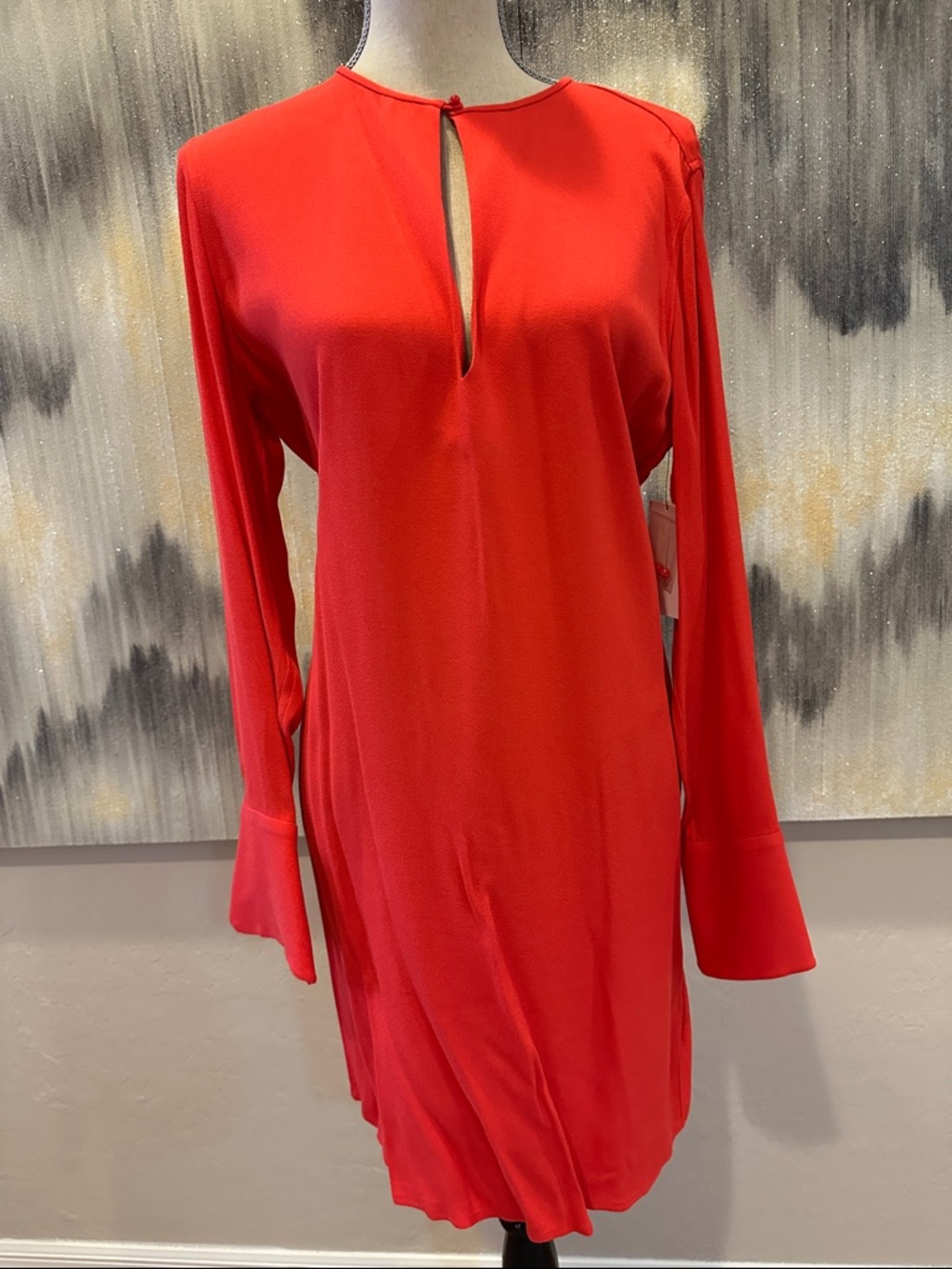 Equipment Red Long-Sleeve Keyhole Shift Dress